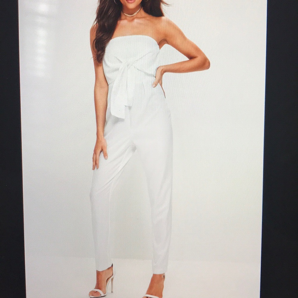 Missguided front bandeau ivory jumpsuit